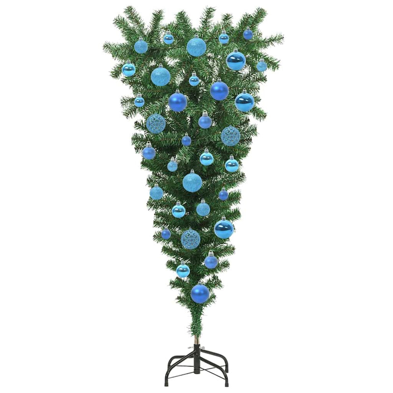 vidaXL Felfordított Műfenyő Elővilágítással és Gömbökkel Zöld 120 cm