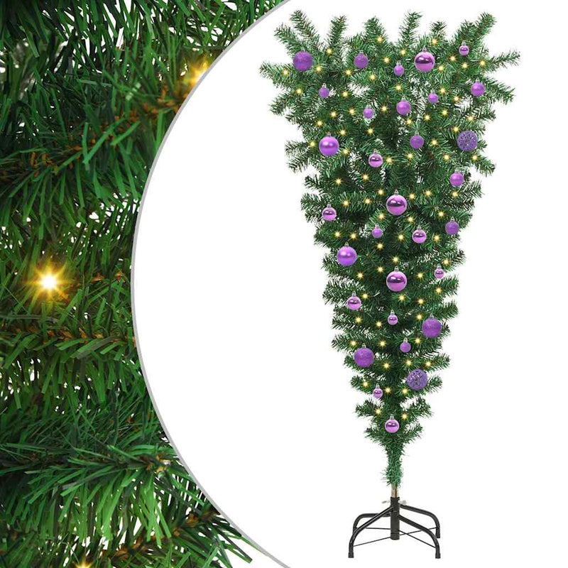 vidaXL Fejjel lefelé álló mű karácsonyfa gömbökkel Zöld 150 cm PVC