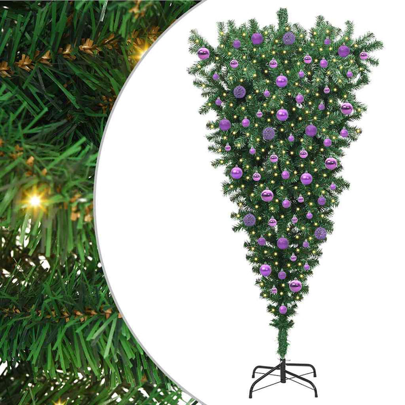 vidaXL Fejre állítható műfenyő világító gömbbel Zöld 180 cm PVC