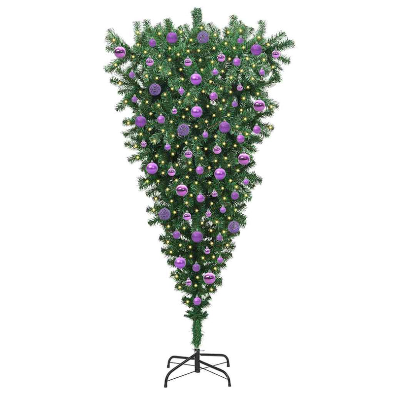 vidaXL Fejre állítható műfenyő világító gömbbel Zöld 180 cm PVC
