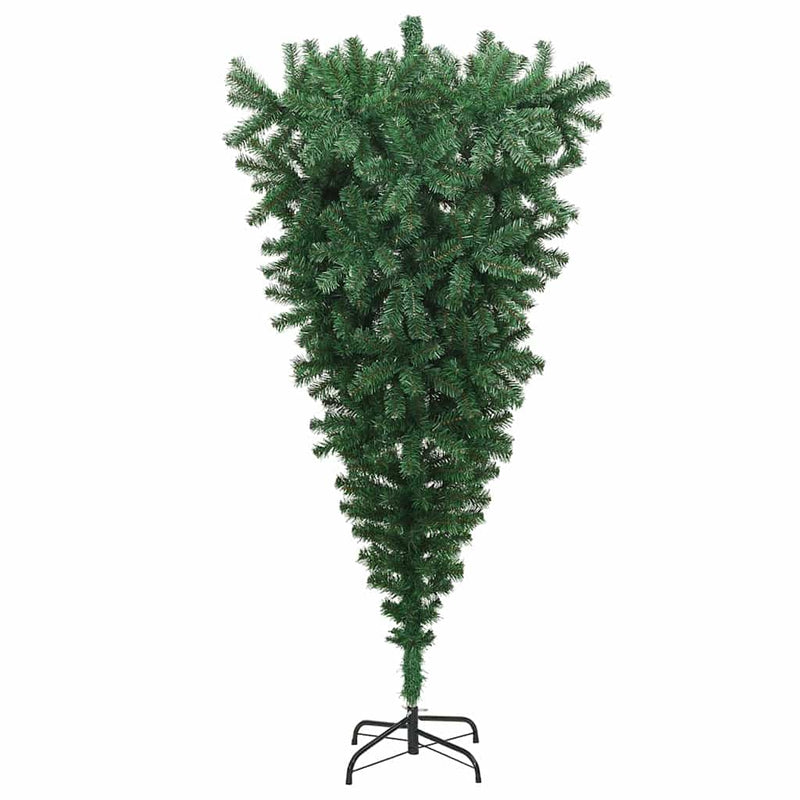 vidaXL Felfelé álló műfenyő, világítással, gömbökkel Zöld 210 cm PVC