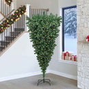 vidaXL Felfordított Műfenyő Előre Megvilágított Karácsonyfa Golyós Készlettel