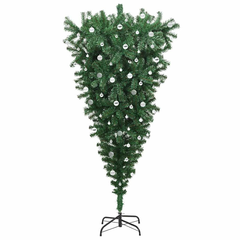 vidaXL Felfordított műfenyő előre világítós díszekkel Zöld 240 cm PVC