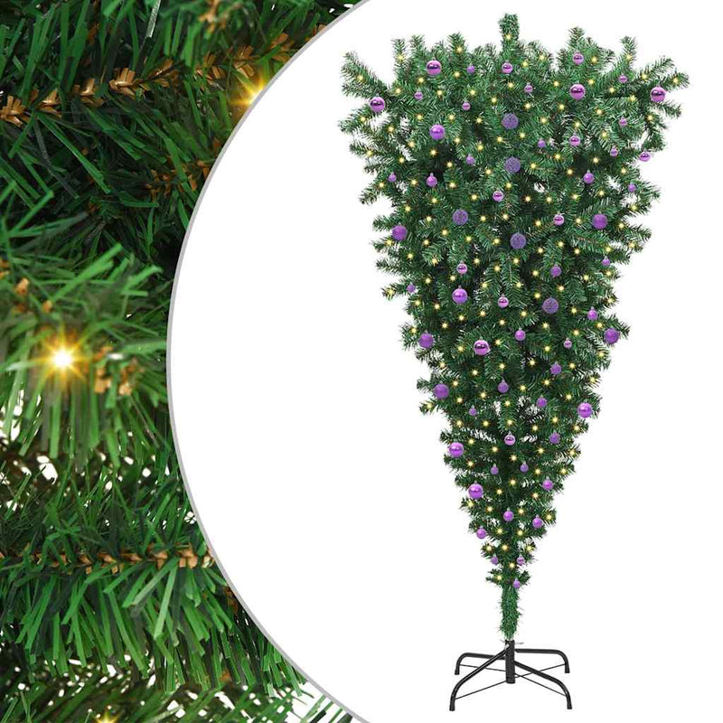 vidaXL Felfelé álló műfenyő világító díszkészlettel Zöld 240 cm PVC
