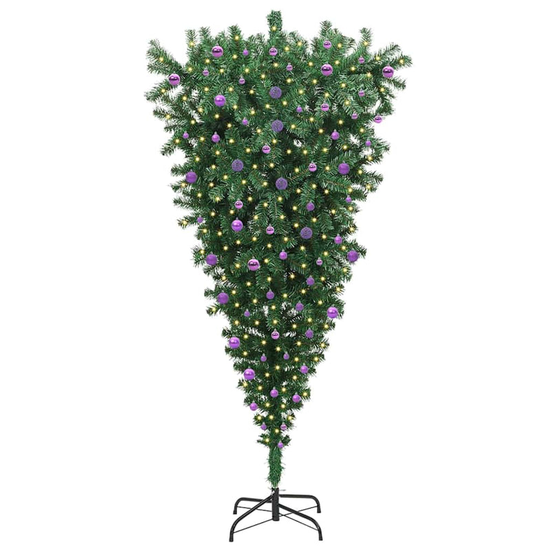 vidaXL Felfelé álló műfenyő világító díszkészlettel Zöld 240 cm PVC