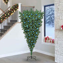 vidaXL Felfordított Mesterséges Elővilágított Karácsonyfa Gömb Készlettel