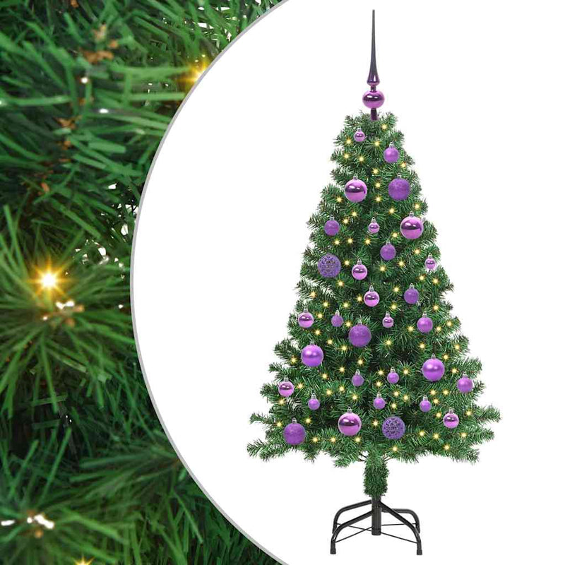 vidaXL Mű karácsonyfa 150 LED-del Zöld 120 cm PVC és Acél és Műanyag