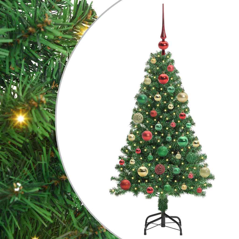 vidaXL Mű karácsonyfa 150 LED-del Zöld 120 cm PVC és Acél és Műanyag