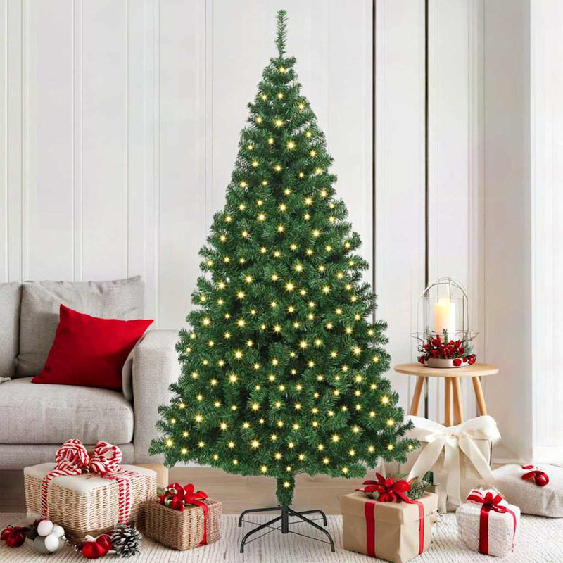 vidaXL Mű karácsonyfa 300 LED-del Zöld 180 cm PVC és Acél és Műanyag