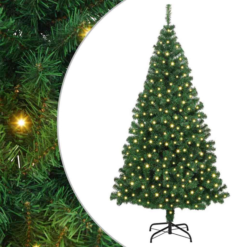 vidaXL Mű karácsonyfa 300 LED-del Zöld 180 cm PVC és Acél és Műanyag