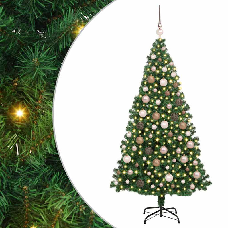 vidaXL Mű karácsonyfa 300 LED-del Zöld 180 cm PVC és Acél és Műanyag