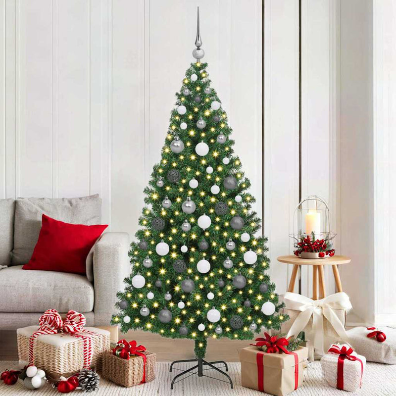 vidaXL Mű karácsonyfa 300 LED-del Zöld 180 cm PVC és Acél és Műanyag