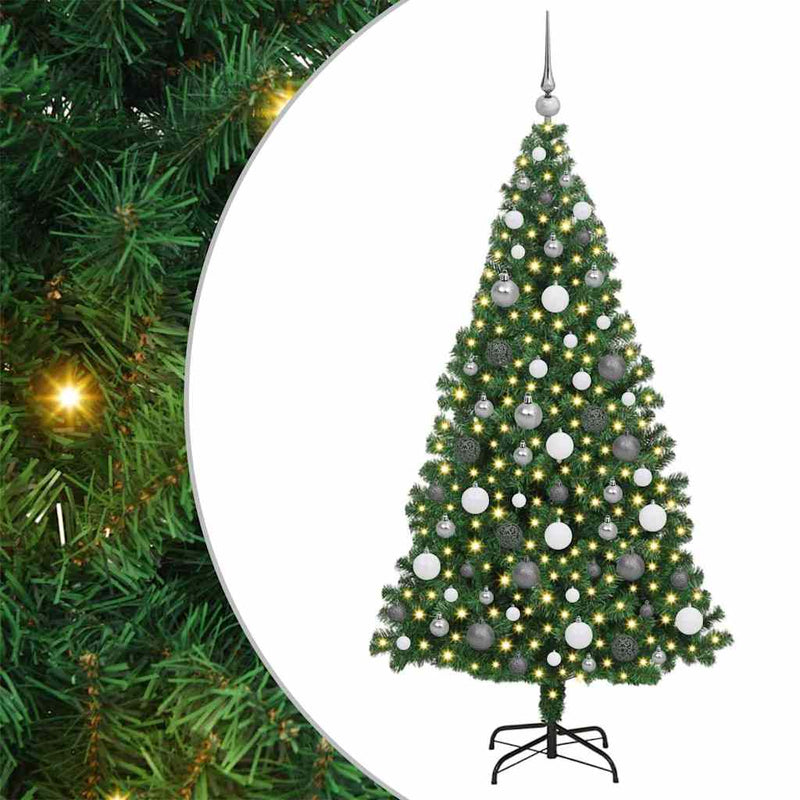 vidaXL Mű karácsonyfa 300 LED-del Zöld 180 cm PVC és Acél és Műanyag