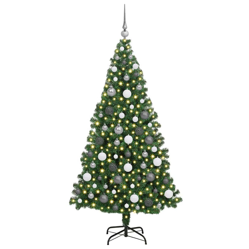 vidaXL Mű karácsonyfa 300 LED-del Zöld 180 cm PVC és Acél és Műanyag