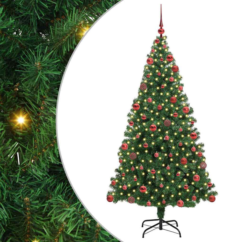 vidaXL Mű karácsonyfa 300 LED-del Zöld 180 cm PVC és Acél és Műanyag