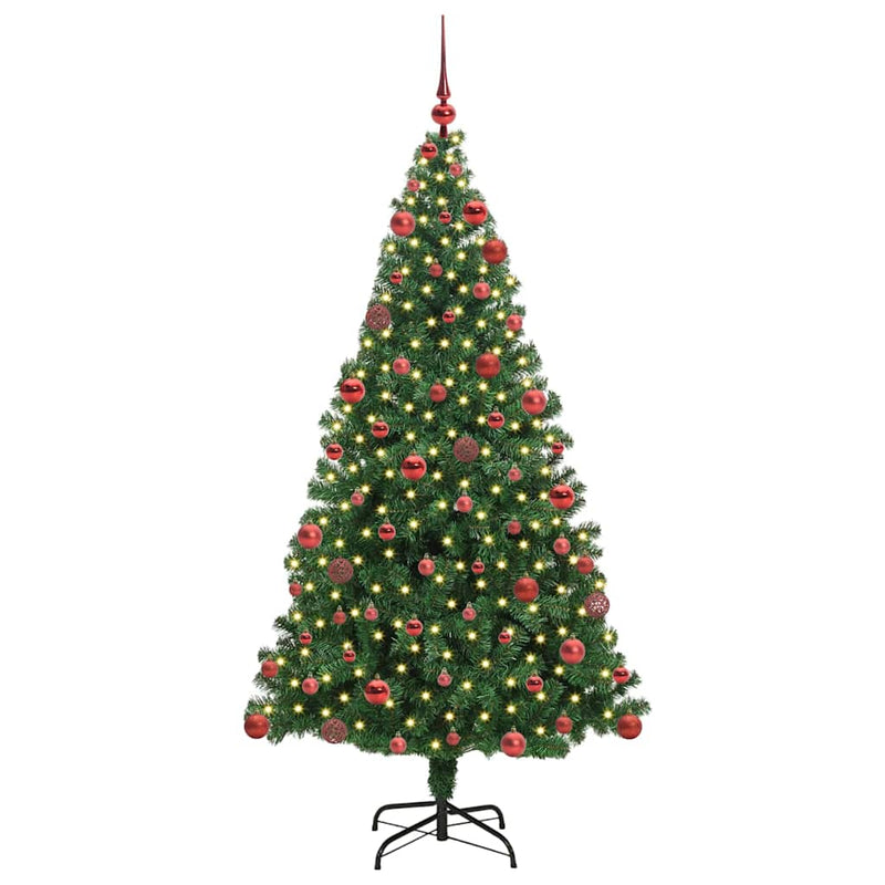 vidaXL Mű karácsonyfa 300 LED-del Zöld 180 cm PVC és Acél és Műanyag