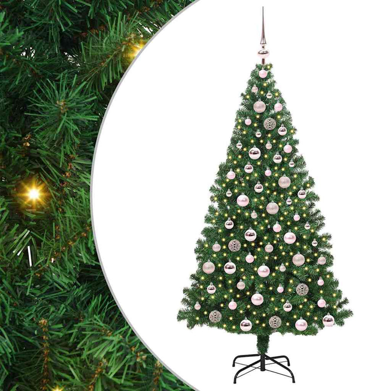 vidaXL Mű karácsonyfa 300 LED-del Zöld 180 cm PVC és Acél és Műanyag