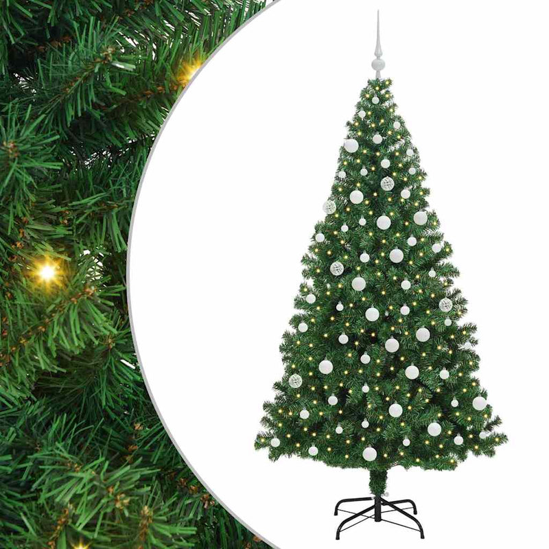 vidaXL Mű karácsonyfa 300 LED-del Zöld 180 cm PVC és Acél és Műanyag