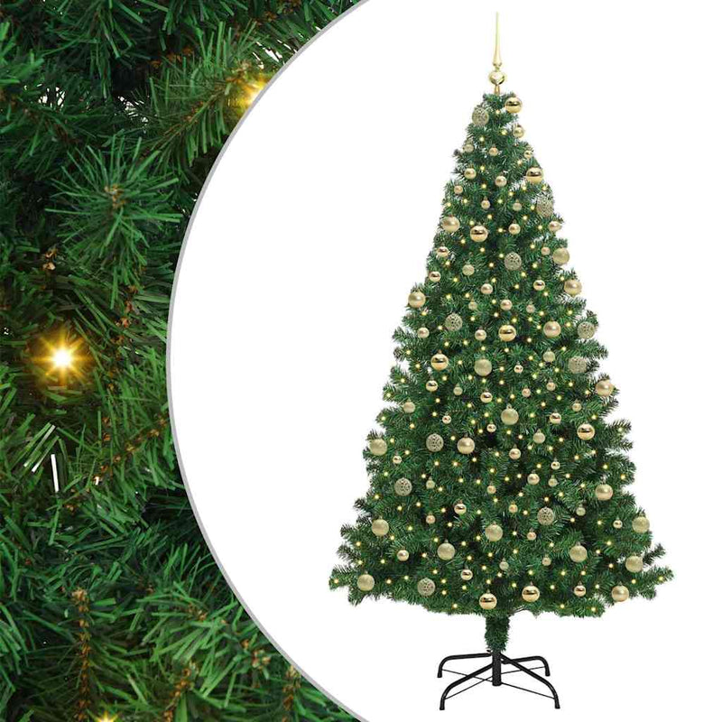 vidaXL Mű karácsonyfa 300 LED-del Zöld 180 cm PVC és Acél és Műanyag