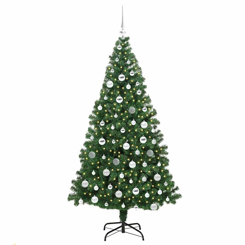 vidaXL Mű karácsonyfa 300 LED-del Zöld 180 cm PVC és Acél és Műanyag