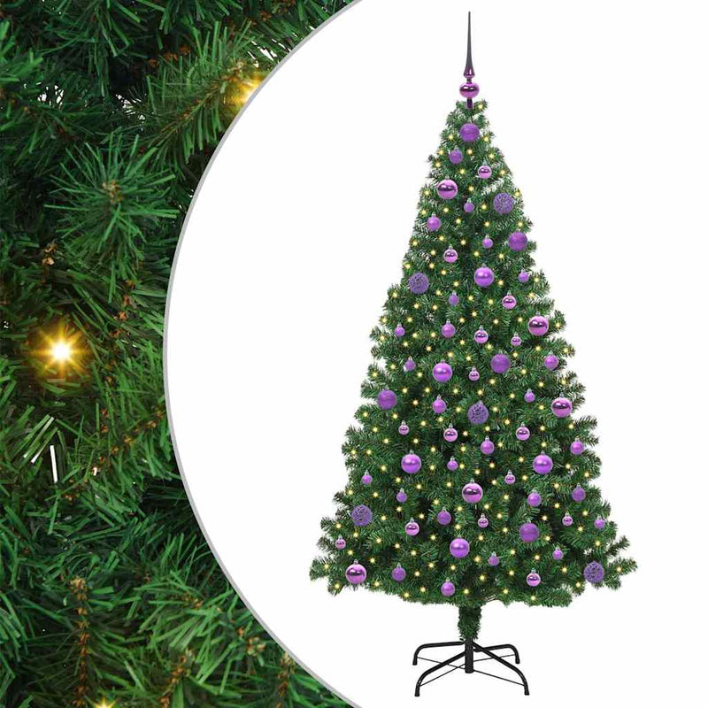 vidaXL Mű karácsonyfa 300 LED-del Zöld 180 cm PVC és Acél és Műanyag