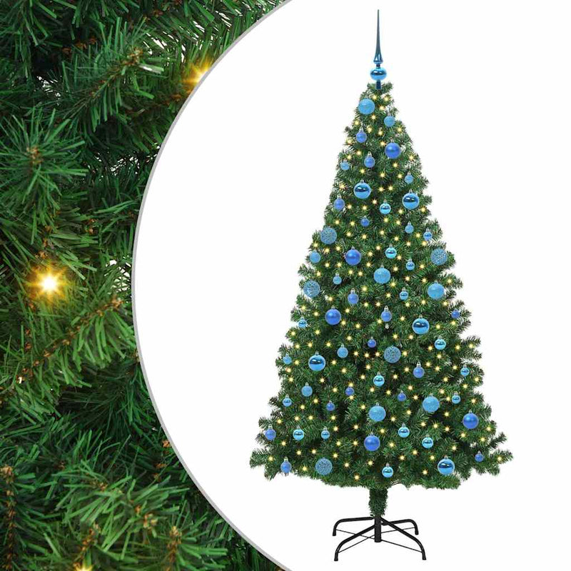 vidaXL Mű karácsonyfa 300 LED-del Zöld 180 cm PVC és Acél és Műanyag