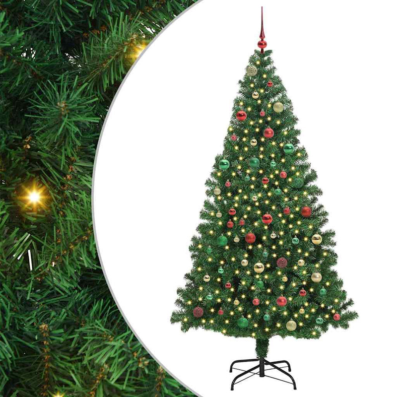 vidaXL Mű karácsonyfa 300 LED-del Zöld 180 cm PVC és Acél és Műanyag