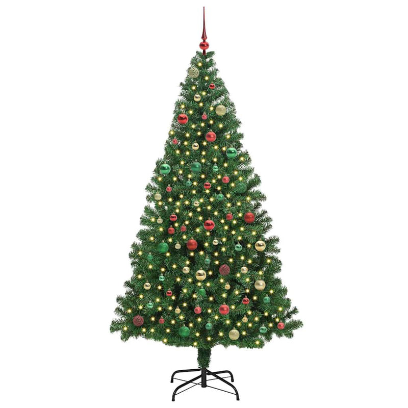 vidaXL Mű karácsonyfa 300 LED-del Zöld 180 cm PVC és Acél és Műanyag