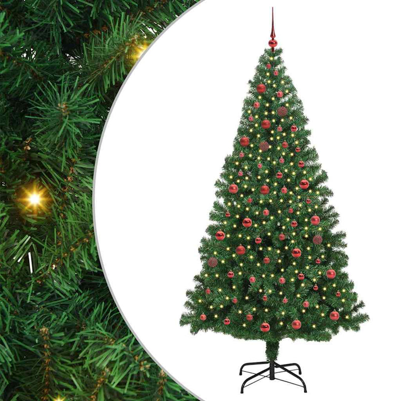 vidaXL Mű karácsonyfa 300 LED-del Zöld 210 cm PVC és Acél és Műanyag