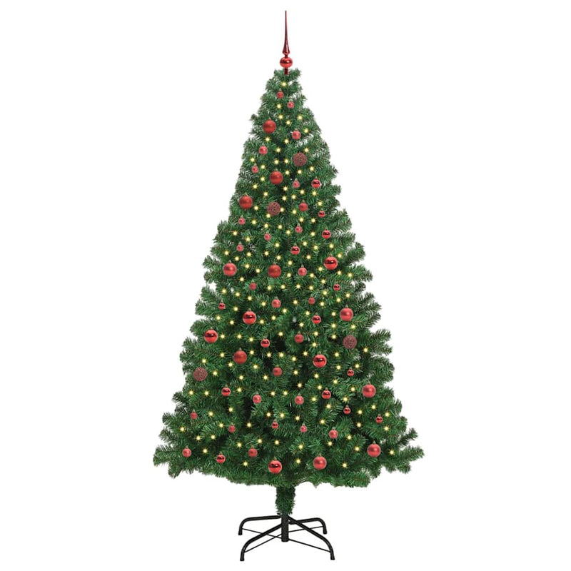 vidaXL Mű karácsonyfa 300 LED-del Zöld 210 cm PVC és Acél és Műanyag