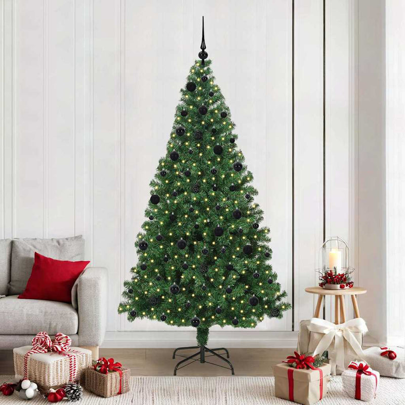 vidaXL Mű karácsonyfa 300 LED-del Zöld 210 cm PVC és Acél és Műanyag