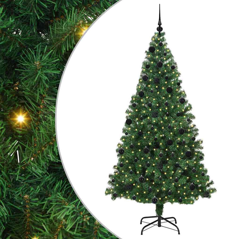 vidaXL Mű karácsonyfa 300 LED-del Zöld 210 cm PVC és Acél és Műanyag