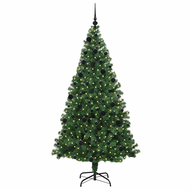 vidaXL Mű karácsonyfa 300 LED-del Zöld 210 cm PVC és Acél és Műanyag
