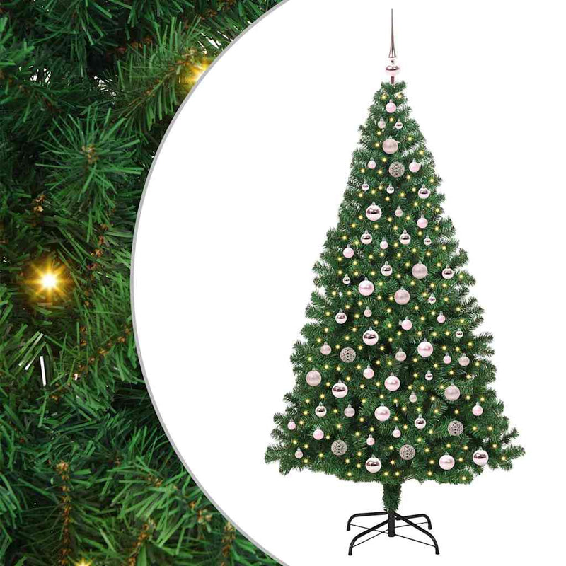 vidaXL Mű karácsonyfa 300 LED-del Zöld 210 cm PVC és Acél és Műanyag
