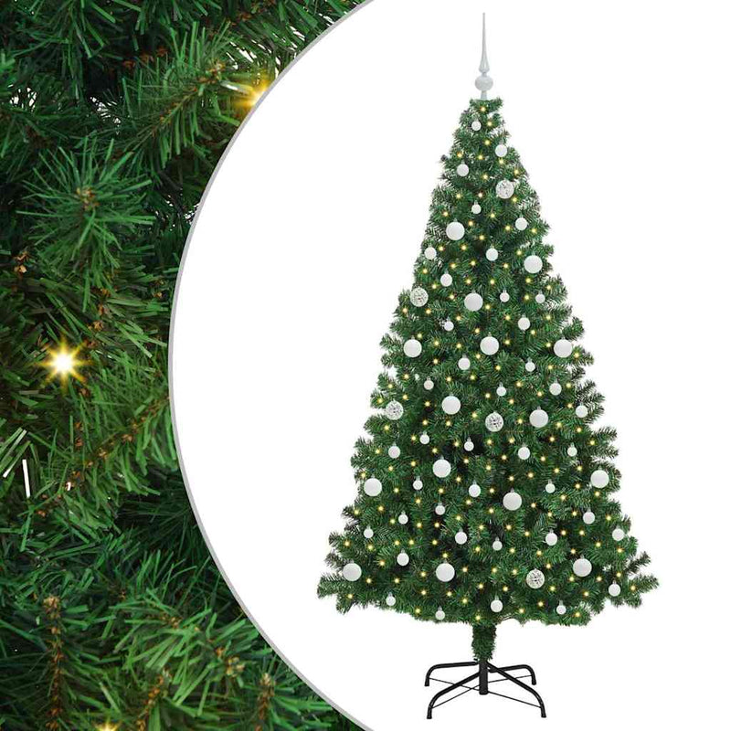 vidaXL Mű karácsonyfa 300 LED-del Zöld 210 cm PVC és Acél és Műanyag