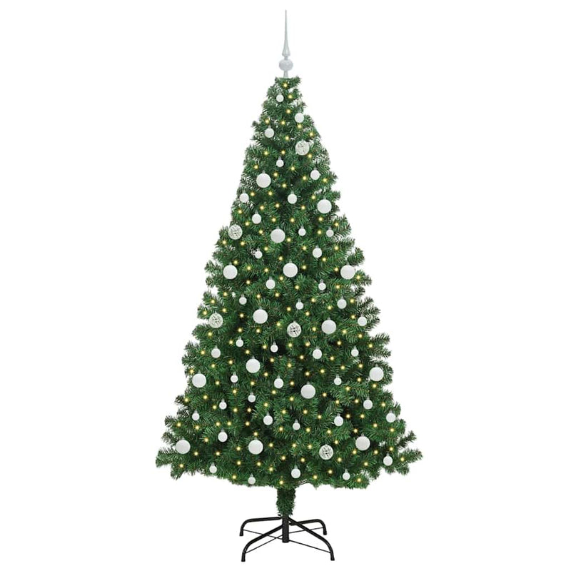 vidaXL Mű karácsonyfa 300 LED-del Zöld 210 cm PVC és Acél és Műanyag