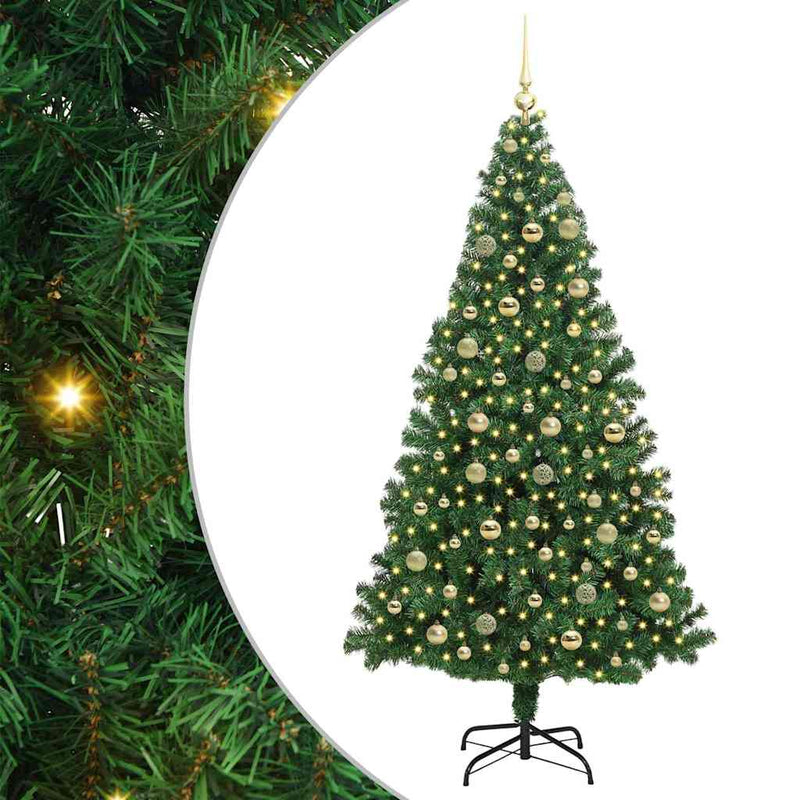 vidaXL Mű karácsonyfa 300 LED-del Zöld 210 cm PVC és Acél és Műanyag