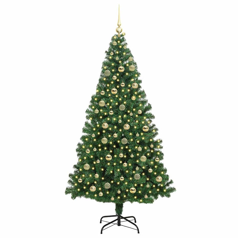 vidaXL Mű karácsonyfa 300 LED-del Zöld 210 cm PVC és Acél és Műanyag