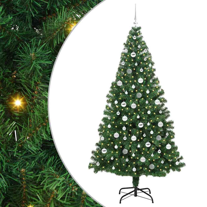 vidaXL Mű karácsonyfa 300 LED-del Zöld 210 cm PVC és Acél és Műanyag