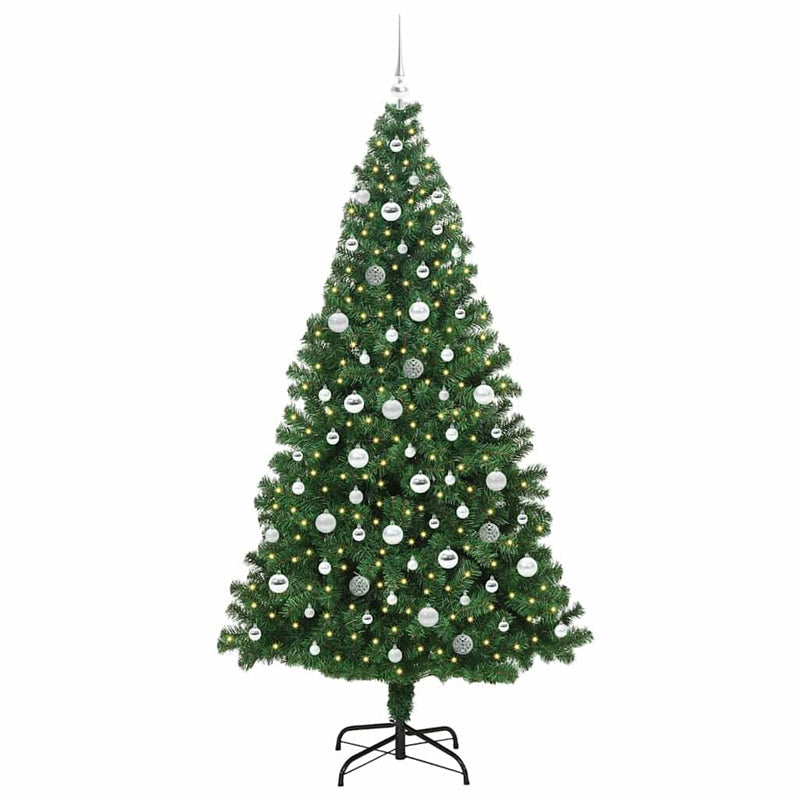 vidaXL Mű karácsonyfa 300 LED-del Zöld 210 cm PVC és Acél és Műanyag