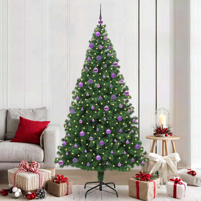 vidaXL Mű karácsonyfa 300 LED-del Zöld 210 cm PVC és Acél és Műanyag