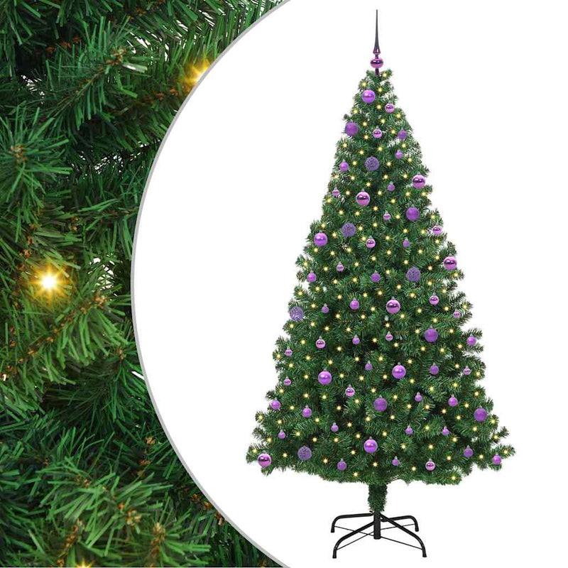 vidaXL Mű karácsonyfa 300 LED-del Zöld 210 cm PVC és Acél és Műanyag