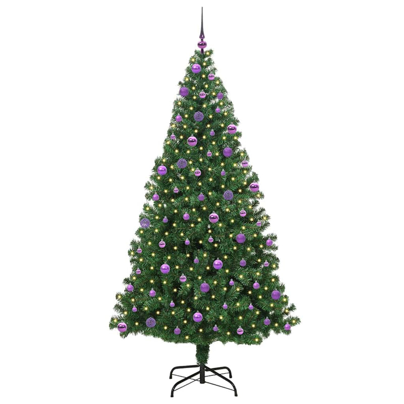 vidaXL Mű karácsonyfa 300 LED-del Zöld 210 cm PVC és Acél és Műanyag