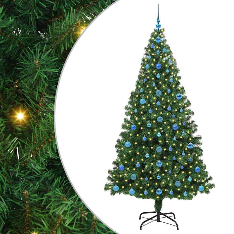 vidaXL Mű karácsonyfa 300 LED-del Zöld 210 cm PVC és Acél és Műanyag