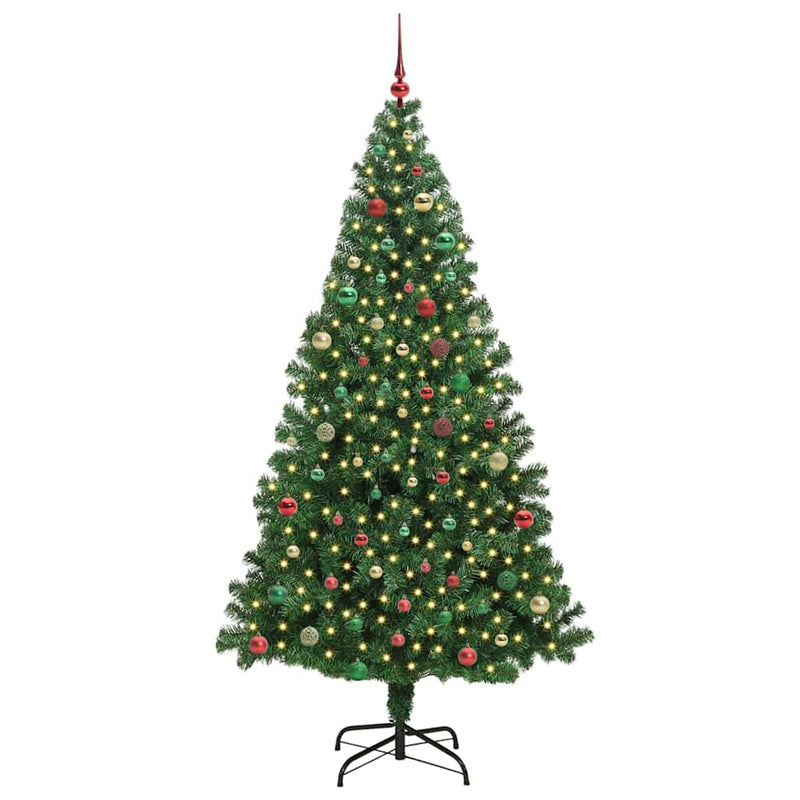 vidaXL Mű karácsonyfa 300 LED-del Zöld 210 cm PVC és Acél és Műanyag