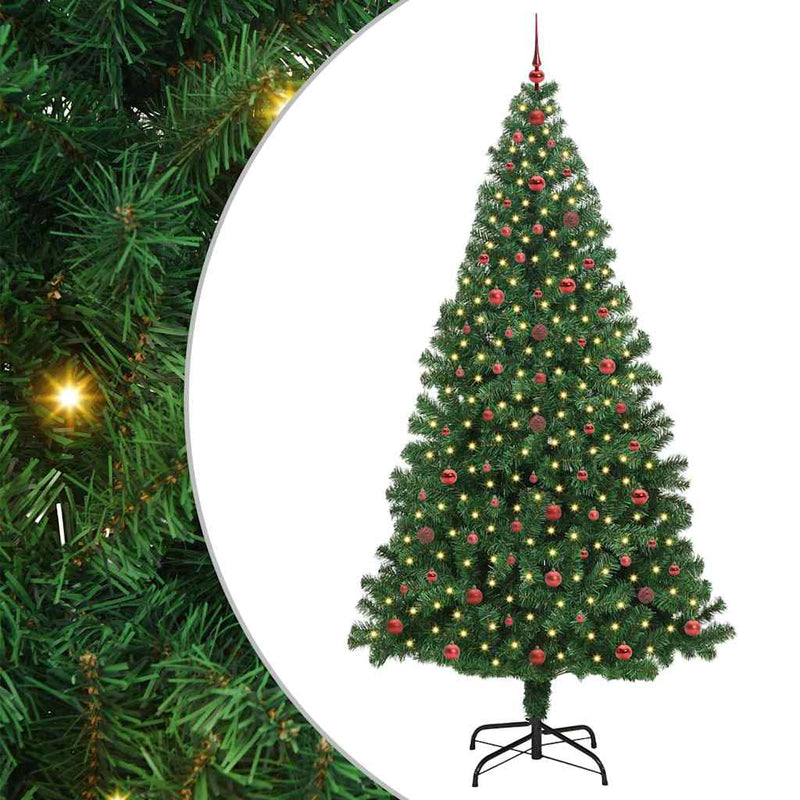 vidaXL Mű karácsonyfa 300 LED-del Zöld 240 cm PVC és Acél és Műanyag