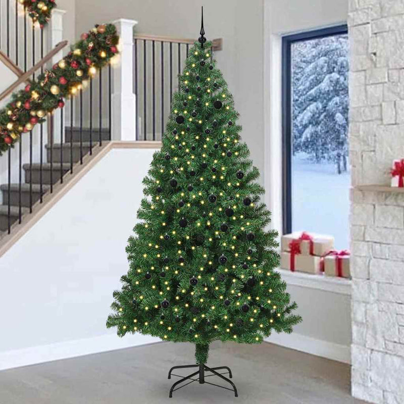 vidaXL Mű karácsonyfa 300 LED-del Zöld 240 cm PVC és Acél és Műanyag