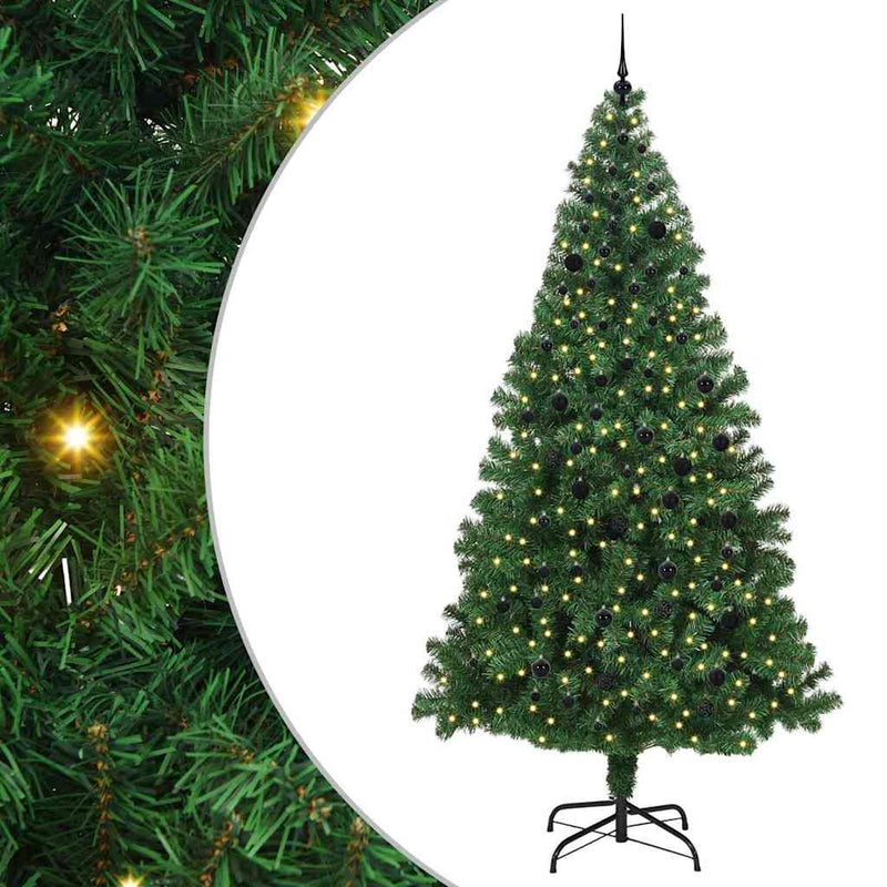 vidaXL Mű karácsonyfa 300 LED-del Zöld 240 cm PVC és Acél és Műanyag