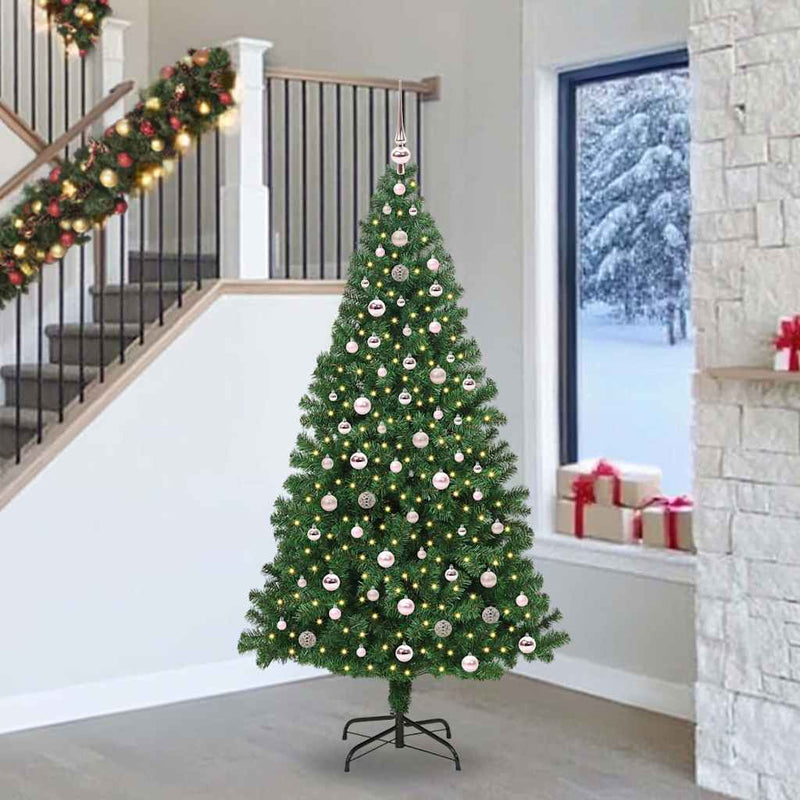 vidaXL Mű karácsonyfa 300 LED-del Zöld 240 cm PVC és Acél és Műanyag