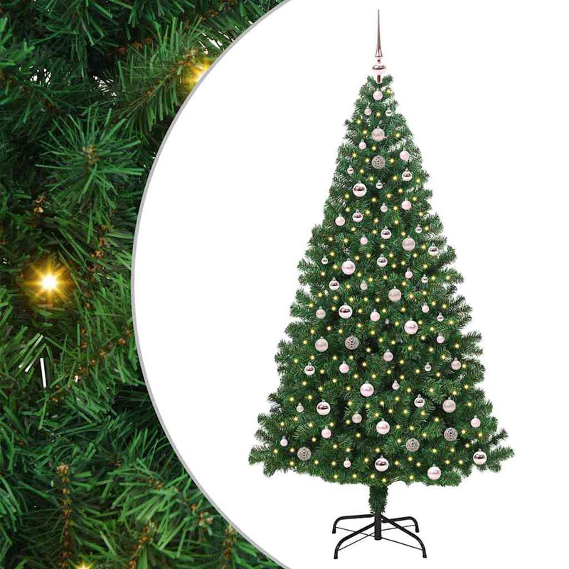 vidaXL Mű karácsonyfa 300 LED-del Zöld 240 cm PVC és Acél és Műanyag